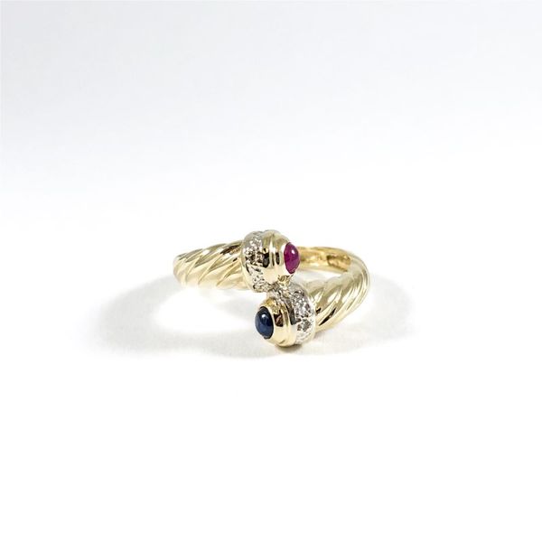 Ruby and Sapphire Cabochon Crossover Ring Lumina Gem Wilmington, NC