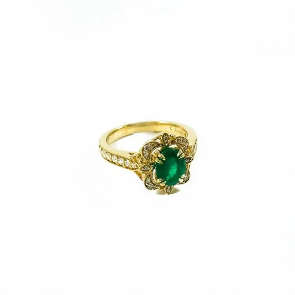 S. Kashi and Sons Emerald and Diamond Ring - H Color SI1 Clarity - Yellow Gold Image 2 Lumina Gem Wilmington, NC