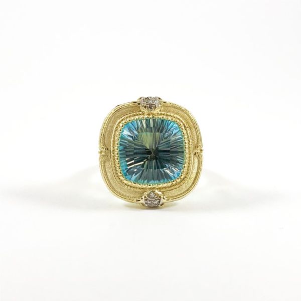 Raymond Mazza Laser Cut Blue Topaz and .06ctw Diamond Ring in 14k Green Gold Lumina Gem Wilmington, NC