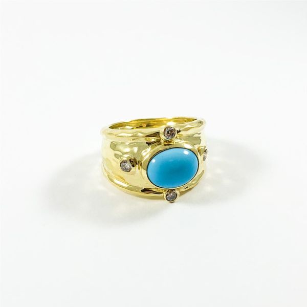 Raymond Mazza Turquoise and Diamond Ring in 14k Green Gold Image 2 Lumina Gem Wilmington, NC