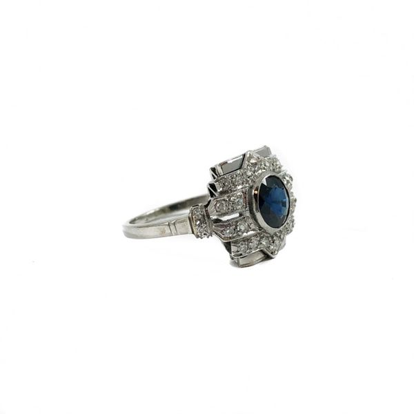 Sapphire and Diamond Art Deco Ring - Platinum Image 2 Lumina Gem Wilmington, NC