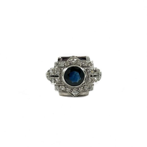 Sapphire and Diamond Art Deco Ring - Platinum Lumina Gem Wilmington, NC