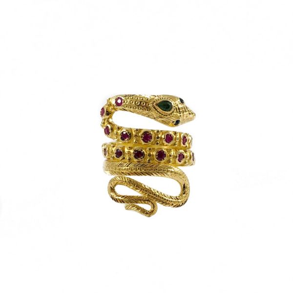 Ruby, Sapphire, and Emerald Snake Ring - Yellow Gold Lumina Gem Wilmington, NC