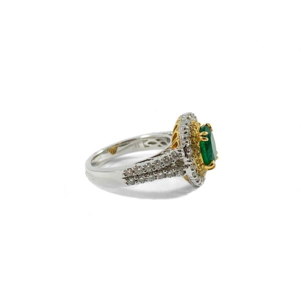 1.60ct Oval Emerald, .19ctw Yellow Diamond, and .85ctw Diamond Ring - 18k Two Tone Gold Image 2 Lumina Gem Wilmington, NC