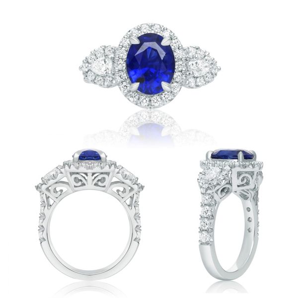 2.83ct Oval Sapphire and 1.15ctw Diamond Ring - Platinum Image 4 Lumina Gem Wilmington, NC