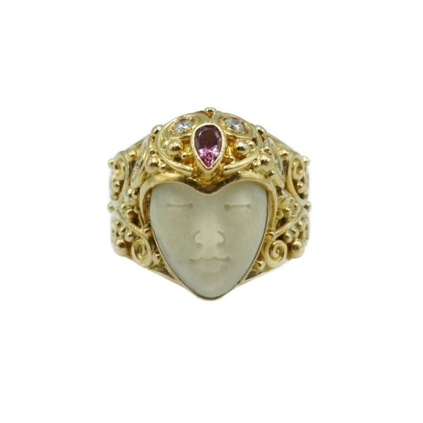 Mother of Pearl and Pink Tourmaline Ring- 18k Yellow Gold Lumina Gem Wilmington, NC