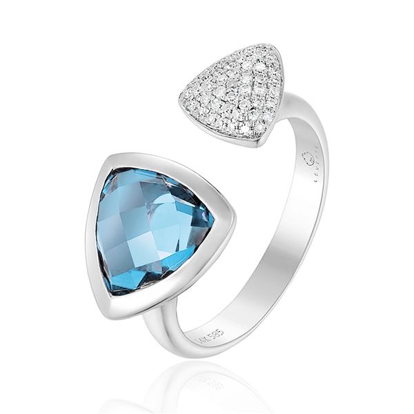 Luvente Blue Topaz and Diamond Ring- 14k White Gold Lumina Gem Wilmington, NC