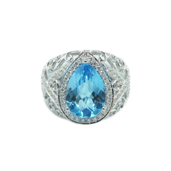 Pear Shaped 4.23ct Blue Topaz and Diamond Ring - White Gold Lumina Gem Wilmington, NC