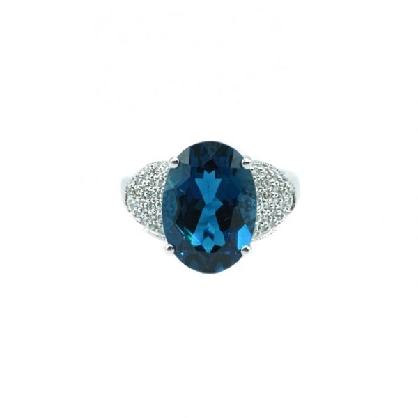 Oval London Blue Topaz Ring with Pave Diamond Accents - White Gold Lumina Gem Wilmington, NC