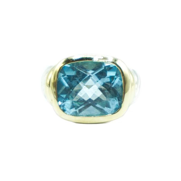 David Yurman Noblesse Blue Topaz and Sterling Silver Ring with Yellow Gold Bezel Lumina Gem Wilmington, NC