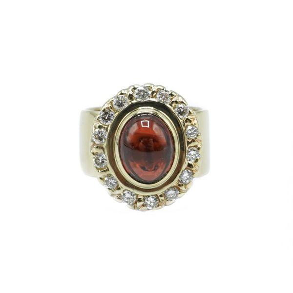 Cabachon Garnet and Diamond Ring in 14k Yellow Gold Lumina Gem Wilmington, NC