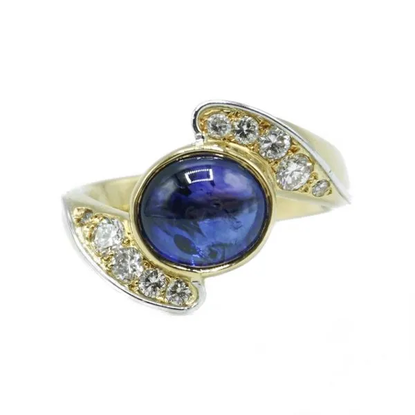 Sapphire Cabachon and Diamond Ring - Yellow Gold Lumina Gem Wilmington, NC