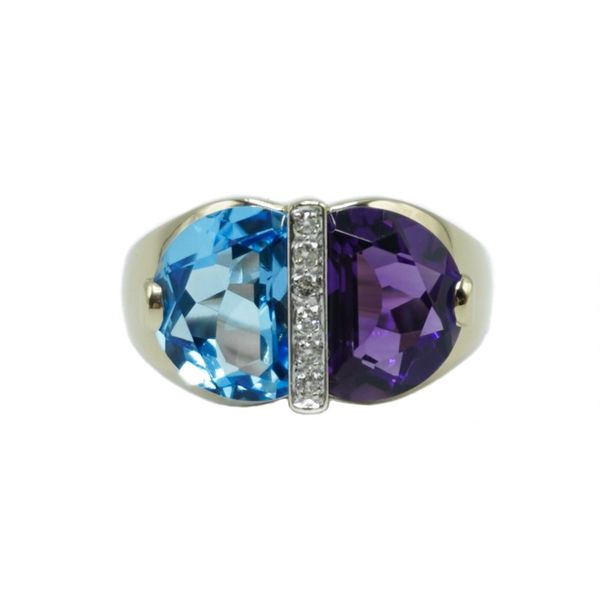 Blue Topaz and Amethyst Ring with Diamond Accents in Yellow Gold Lumina Gem Wilmington, NC