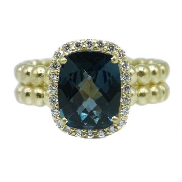 Raymond Mazza London Blue Topaz and Diamond Ring - 14k Green Gold Lumina Gem Wilmington, NC