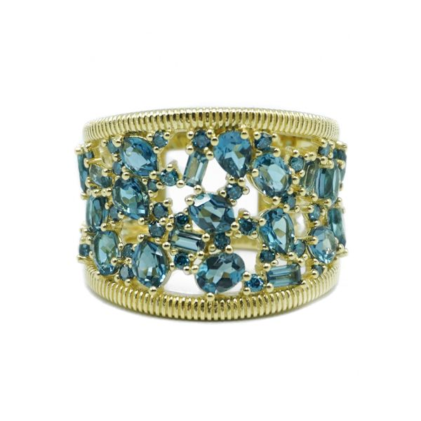 Sloane Street London Blue Topaz and Blue Diamond Ring - 18k Yellow Gold Lumina Gem Wilmington, NC