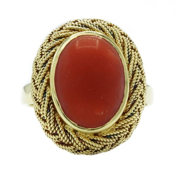Coral and 18k Yellow Gold Braided Ring Lumina Gem Wilmington, NC