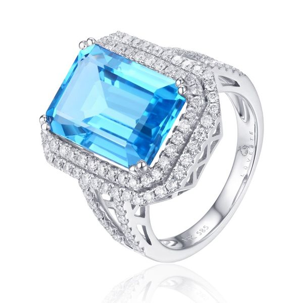 Luvente Blue Topaz and Diamond Ring - 14k White Gold Lumina Gem Wilmington, NC