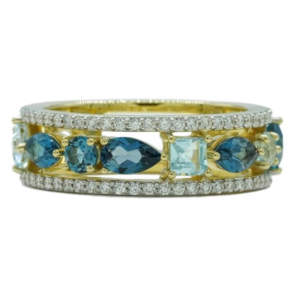 Sloane Street Blue Topaz Mixed Shape Band with Diamond Details in 18k Yellow Gold Lumina Gem Wilmington, NC