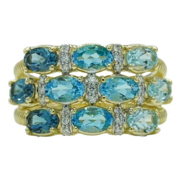 Sloane Street Ombre Triple Row Blue Topaz Band with Diamonds in 18k Yellow Gold. Lumina Gem Wilmington, NC