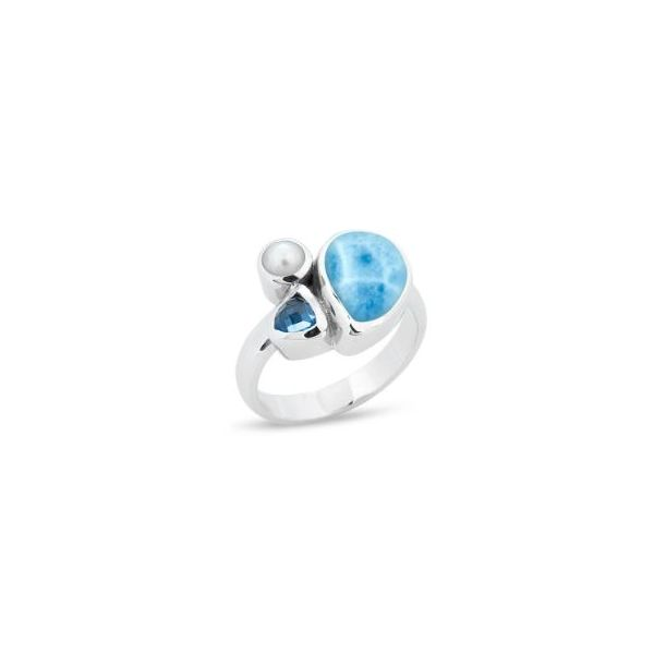 Marahlago Padme Larimar and Pearl Ring Lumina Gem Wilmington, NC