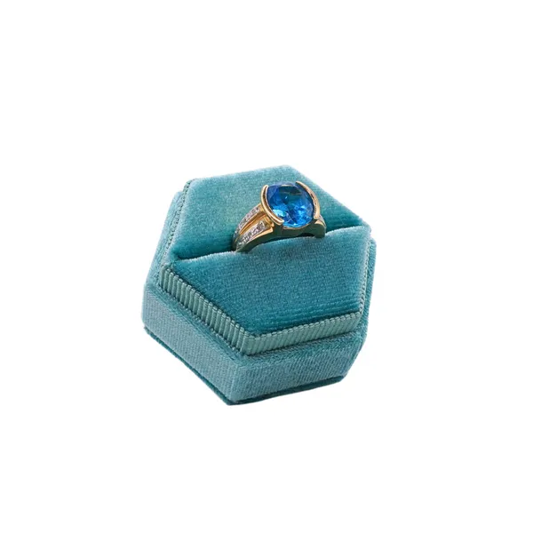 Blue Topaz and 14k Yellow Gold Diamond Ring Image 2 Lumina Gem Hampstead, NC