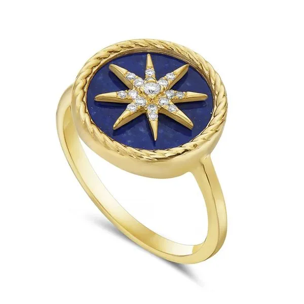 Shula Lapis and Diamond Compass and Rose Ring- 14k Yellow Gold Lumina Gem Hampstead, NC
