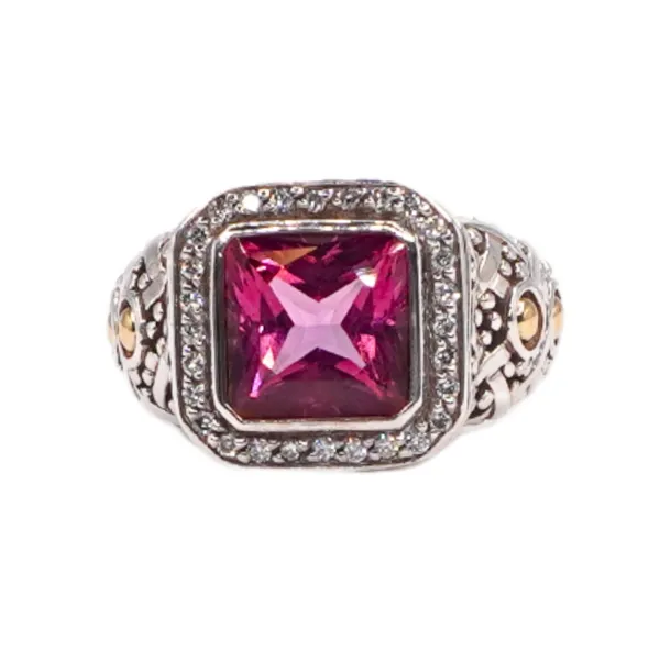 John Hardy Batu Sari Pink Topaz and Diamond Sterling Silver and 18k White Gold Ring Lumina Gem Hampstead, NC