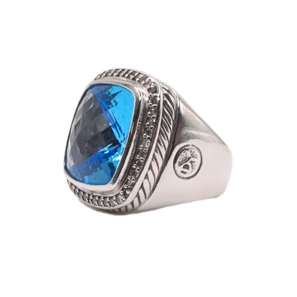 David Yurman Blue Topaz and Diamond Sterling Silver Ring Image 2 Lumina Gem Wilmington, NC