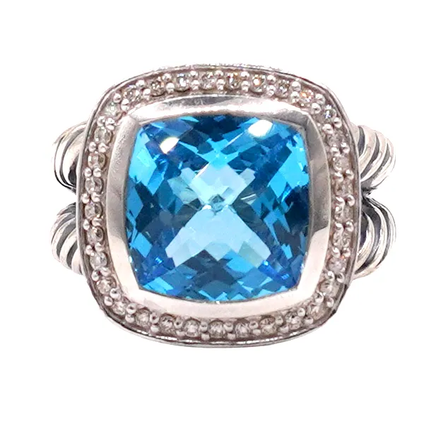 David Yurman Blue Topaz and Diamond Albion Ring- Sterling Silver Lumina Gem Hampstead, NC