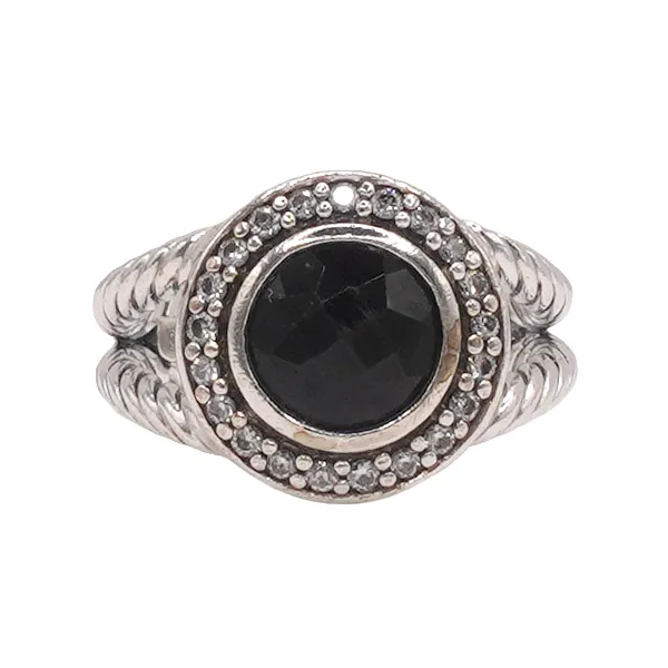 David Yurman Sterling Silver Onyx and Diamond Halo Ring Lumina Gem Hampstead, NC