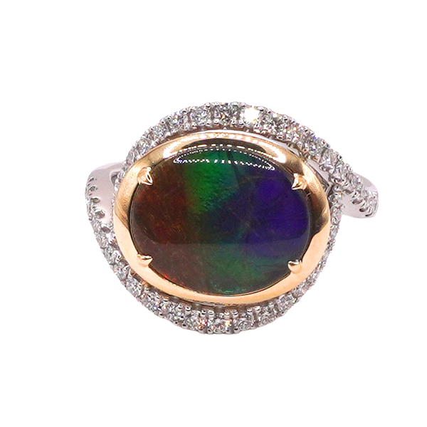 3.14ct Ammolite and .41ctw Diamond Ring- 14k Two Tone Lumina Gem Wilmington, NC