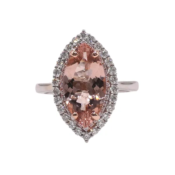 3.42ct Marquise Morganite with .17ctw Pink Diamonds and .49ctw Diamond Ring- 14k White Gold Lumina Gem Hampstead, NC