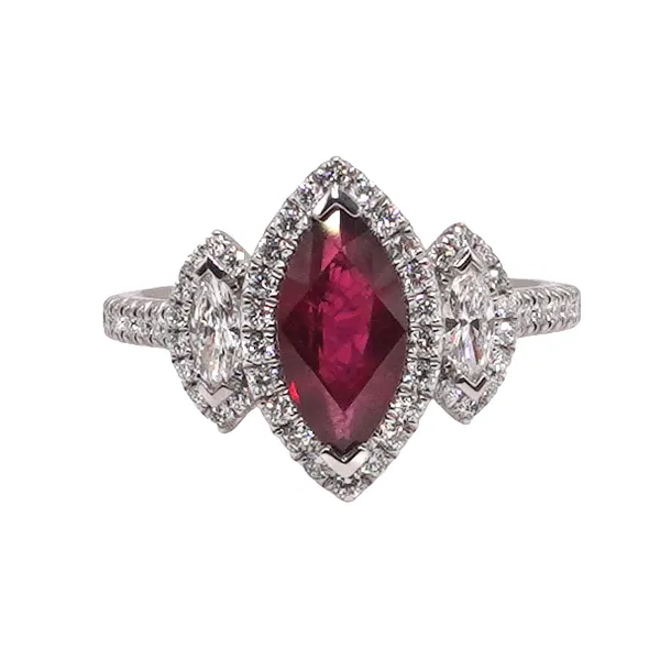 1.58ct Marquise Cut Ruby and Diamond Ring- Platinum Lumina Gem Hampstead, NC