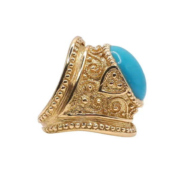Oval Turquoise Ring- 18k Yellow Gold Image 2 Lumina Gem Hampstead, NC