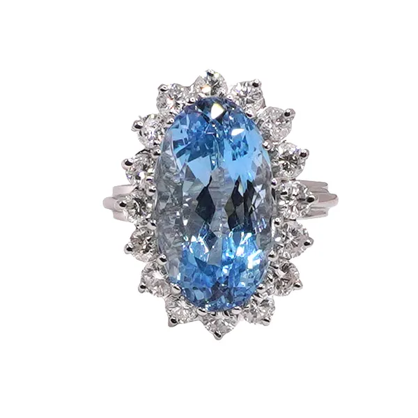 Approximately 9ct Aquamarine with 2ctw Diamond Ring- 14k White Gold Lumina Gem Hampstead, NC