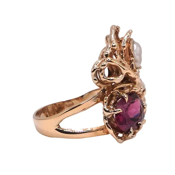 2ct Tourmaline and Pearl Ring- 14k Yellow Gold Image 2 Lumina Gem Hampstead, NC