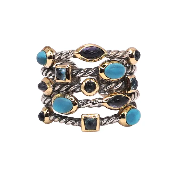 David Yurman Blue Confetti Adjustable Ring with 18k Yellow Accents- Sterling Silver Lumina Gem Wilmington, NC