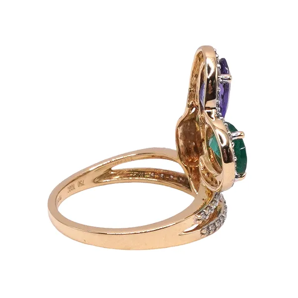Tanzanite, Emerald, Tourmaline and Diamond Ring- 18k Yellow Gold Image 2 Lumina Gem Hampstead, NC