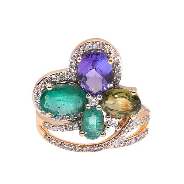 Tanzanite, Emerald, Tourmaline and Diamond Ring- 18k Yellow Gold Lumina Gem Hampstead, NC