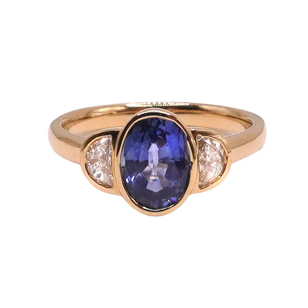 David Kord 1.87ct Oval Sapphire and .32ctw Half Moon Diamond Ring- 18k Yellow Gold Lumina Gem Hampstead, NC