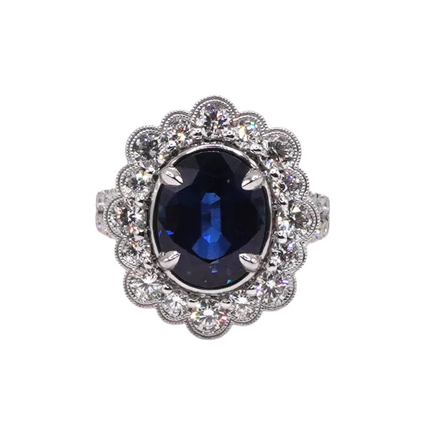 4.95ct Oval Sapphire and 1.78ctw Diamond Ring- 18k White Gold Lumina Gem Hampstead, NC
