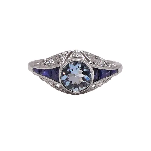 .83ct Aquamarine and Diamond and Sapphire Vintage Inspired Ring- 14k White Gold Lumina Gem Hampstead, NC
