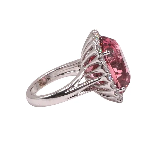 Approximately 12ct Pink Tourmaline and 1ctw Diamond Ring- 18 White Gold Image 2 Lumina Gem Hampstead, NC