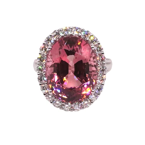 Approximately 12ct Pink Tourmaline and 1ctw Diamond Ring- 18 White Gold Lumina Gem Hampstead, NC