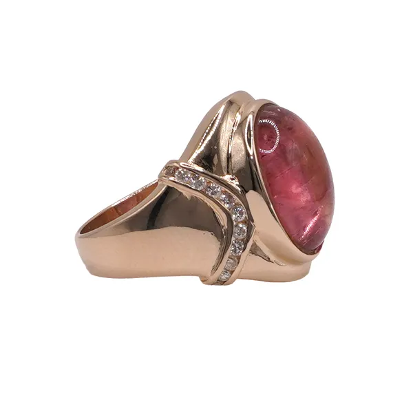 Pink Tourmaline Cabochon and Diamond Ring- 18k Yellow Gold Image 2 Lumina Gem Wilmington, NC