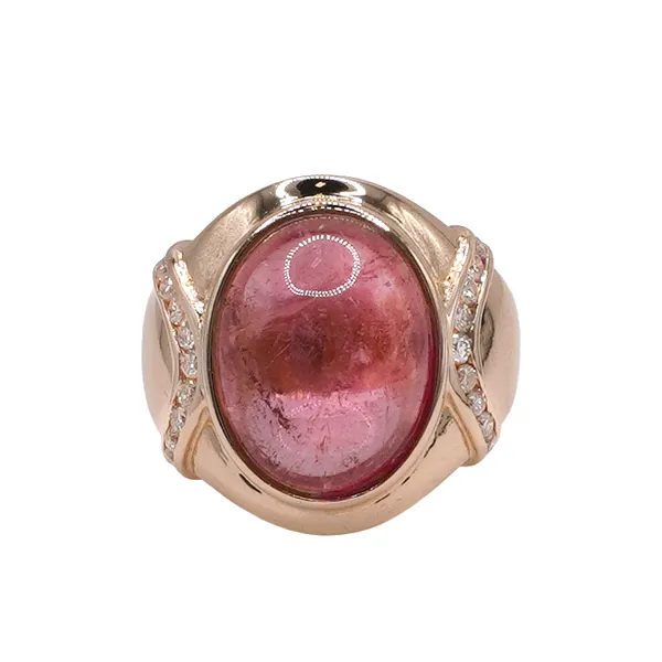 Pink Tourmaline Cabochon and Diamond Ring- 18k Yellow Gold Lumina Gem Wilmington, NC