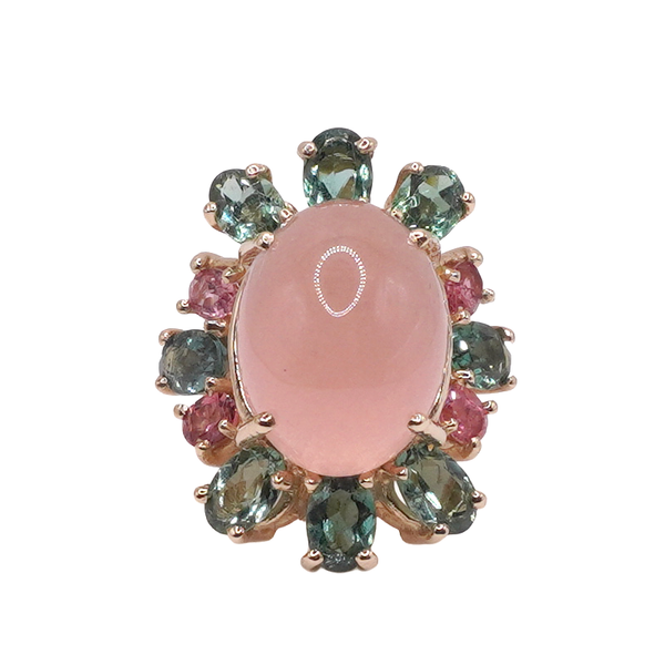 Rose Quartz with Pink and Green Tourmaline Ring- 14k Yellow Gold Lumina Gem Wilmington, NC