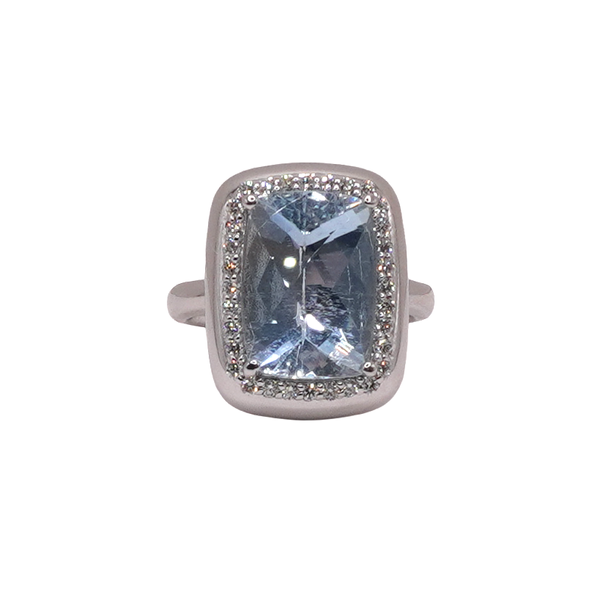 Aquamarine and Diamond Ring- 14k White Gold Image 2 Lumina Gem Wilmington, NC