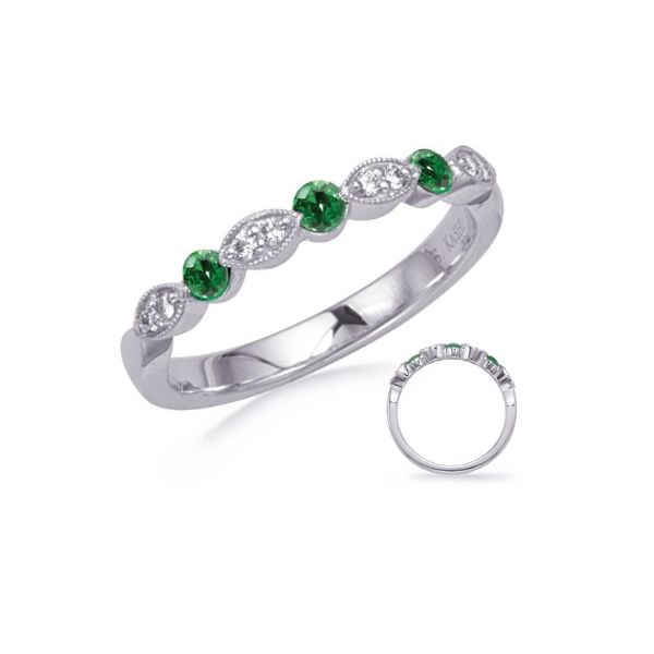 Emerald and Diamond Band- 14k White Gold Lumina Gem Wilmington, NC