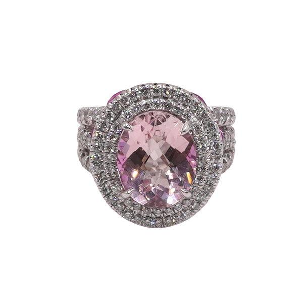 Charles Krypell Morganite and Diamond Ring Accented with Pink Sapphires- 18k White Gold Lumina Gem Wilmington, NC